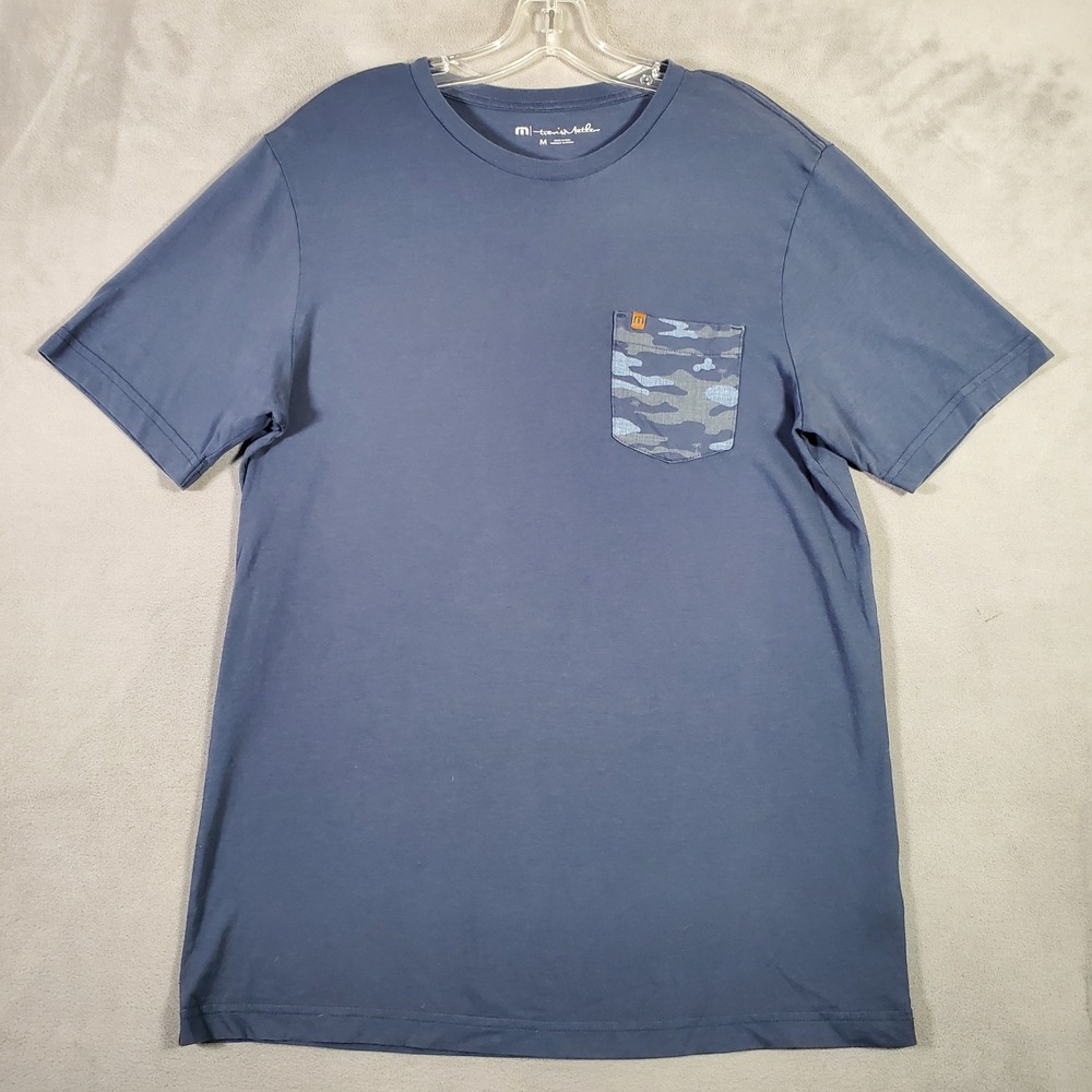 Travis Mathew T-Shirt Mens Medium Blue Camo Pocket Pima Cotton Golf Athleisure